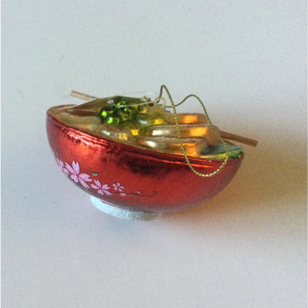 CODY FOSTER RAMEN BOWL CHRISTMAS ORNAMENT GLASS NWT 4” x 3”